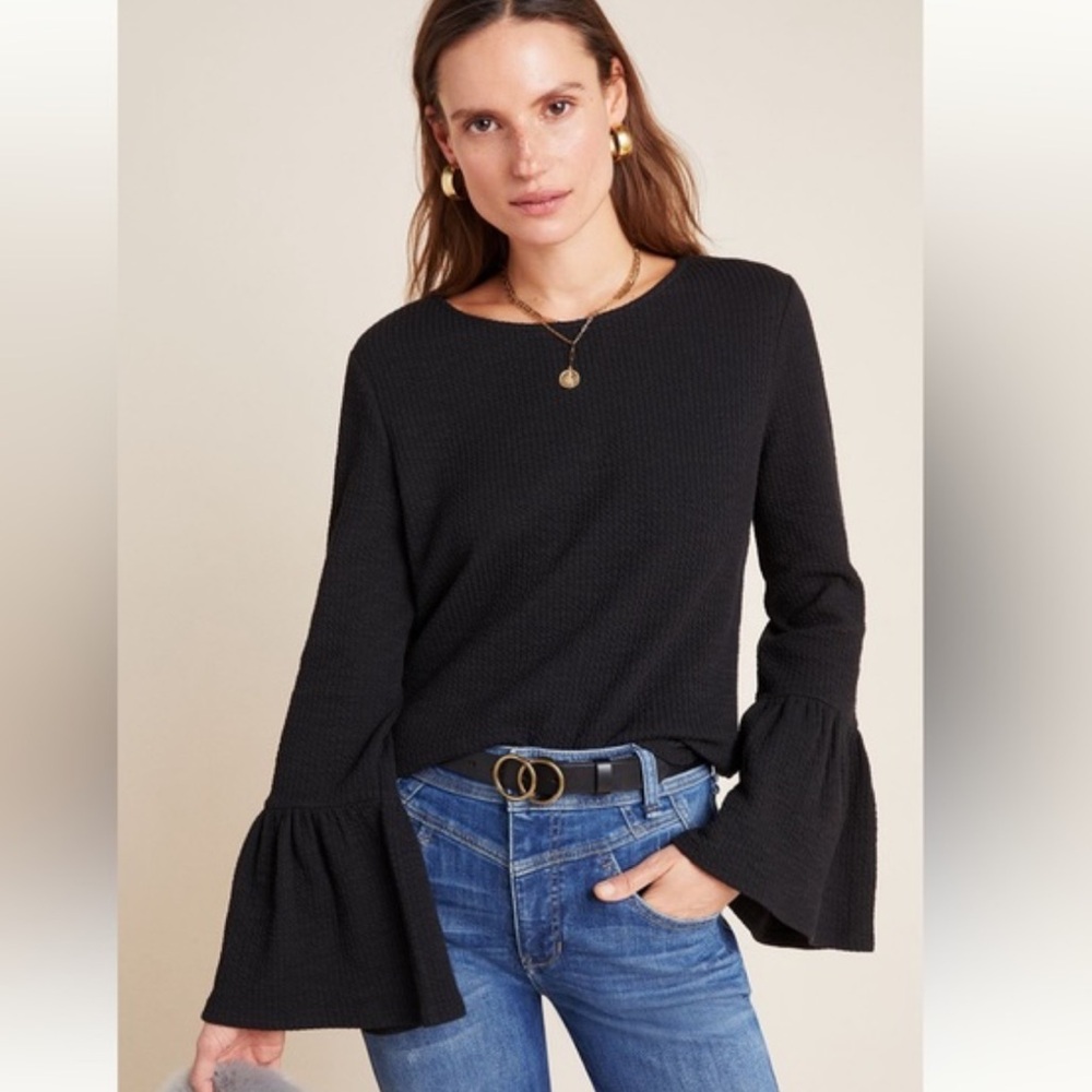 Anthro Porridge Black Joan Bell-Sleeved Top Med